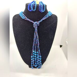 Beaded Blue necklace and earrings